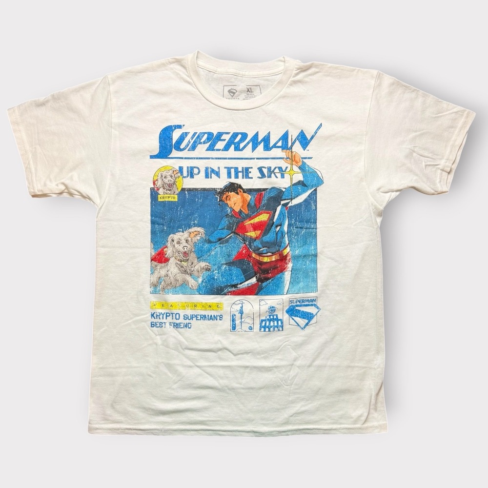 CVLA x Superman Up In The Sky Krypto White Graphic T-Shirt Mens XL